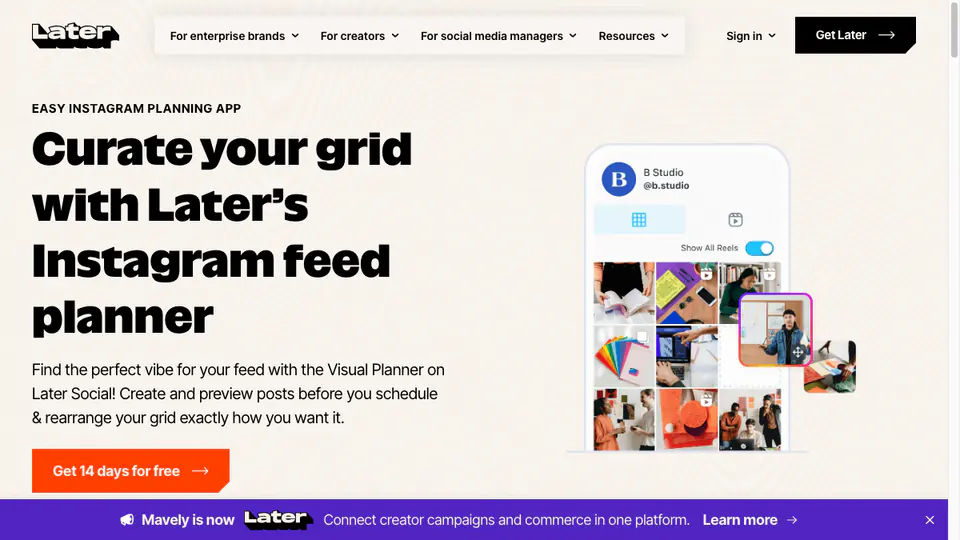 Later Instagram visual planner used for grid planning