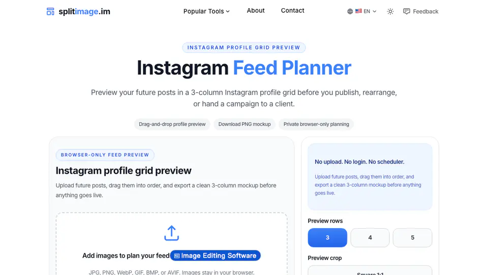 SplitImage Instagram Feed Planner browser workspace